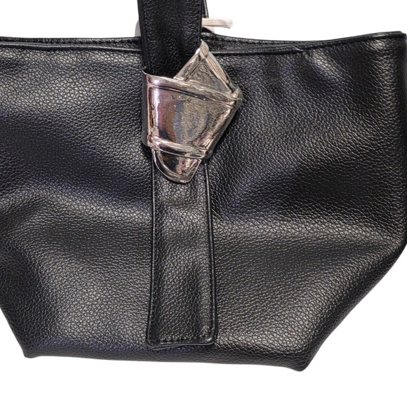MERIT BRANDON MAXWELL Black Faux Leather Top Handle Bag Structured Chic Accent - Picture 7 of 8